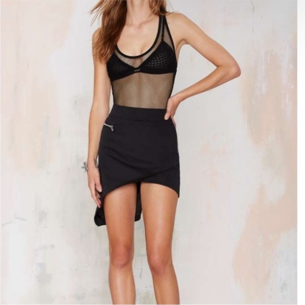 Nasty Gal Net Your Gal Mesh Fishnet Thong Bodysuit XS Black Racerback Zip - Picture 2 of 10